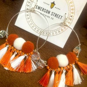 Texas Longhorn Pom Pom & Tassel Dangle Earrings🧡